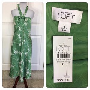 Ann Taylor LOFT 8 green ginkgo silk halter dress